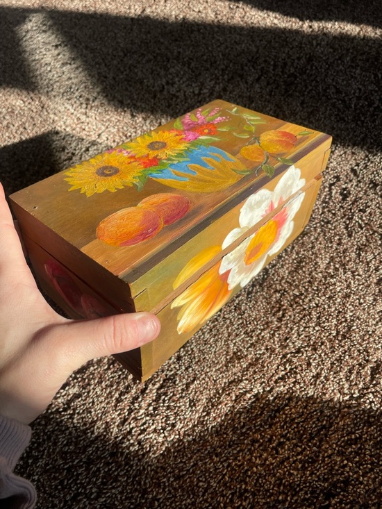 Handmade Other - Hand-Painted Floral Wooden Box 9x5x4